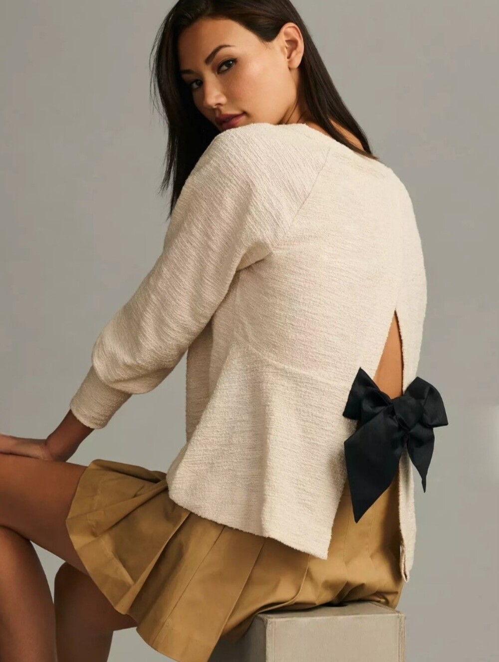 NWT Anthropologie "Back-Bow Sweatshirt" Ivory Cream | Women's Size XSP